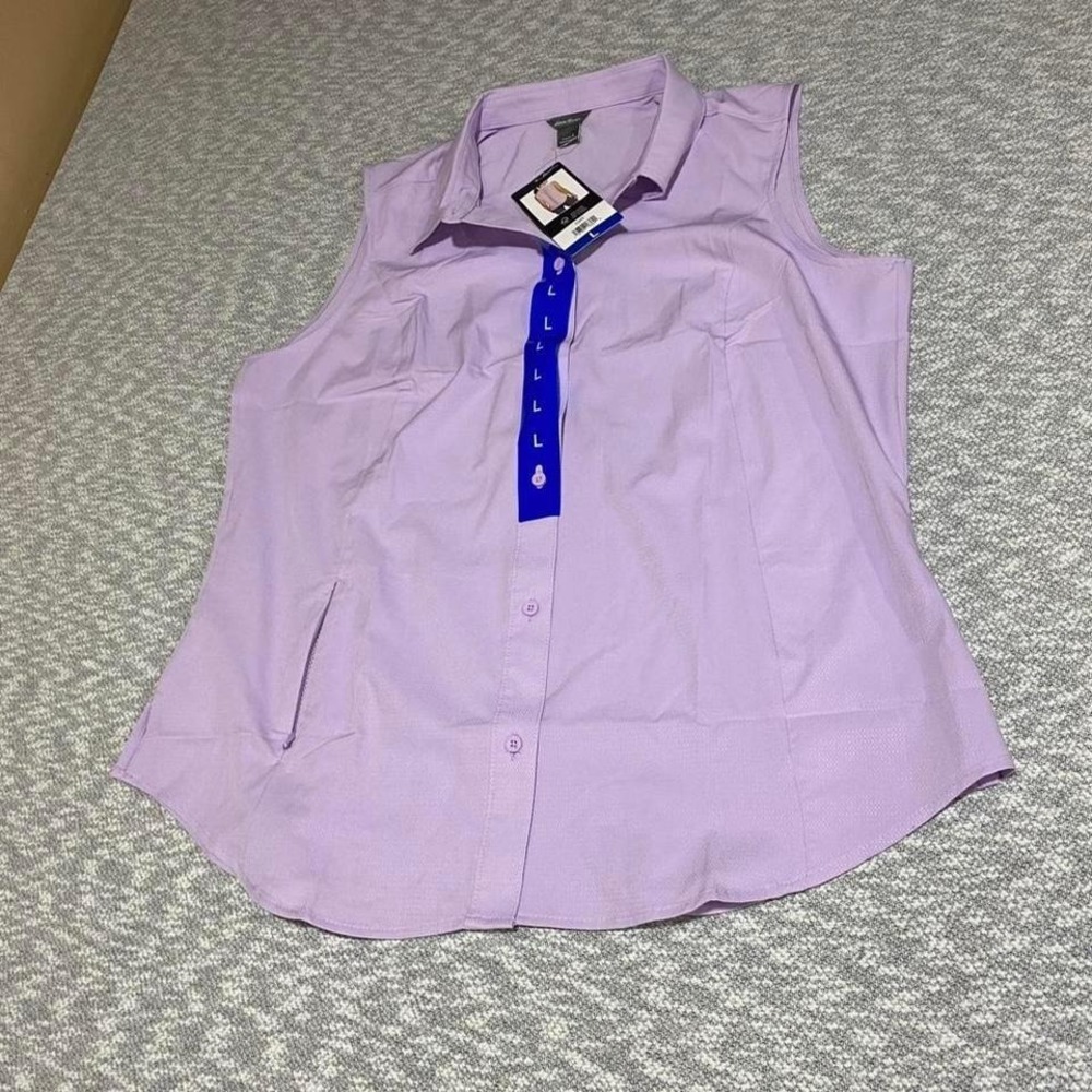 Eddie Bauer purple sleeveless tech shirt NWT zipper pocket women L. SKU-A156